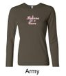 Ladies Shirt Breast Cancer Believe in a Cure Long Sleeve Tee T-Shirt
