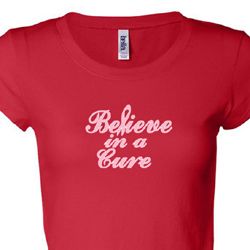 Ladies Shirt Breast Cancer Believe in a Cure Longer Length Tee T-Shirt