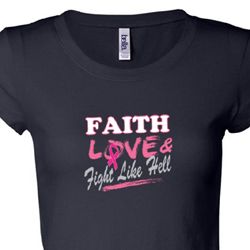 Ladies Shirt Breast Cancer Faith Love Fight Longer Length Tee T-Shirt