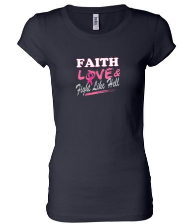 Ladies Shirt Breast Cancer Faith Love Fight Longer Length Tee T-Shirt