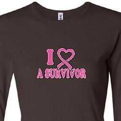 Ladies Shirt Breast Cancer I Heart a Survivor Long Sleeve Tee T-Shirt