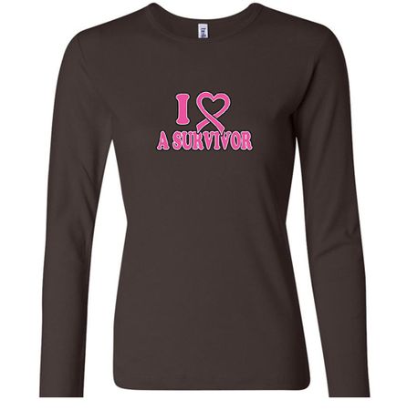 Ladies Shirt Breast Cancer I Heart a Survivor Long Sleeve Tee T-Shirt