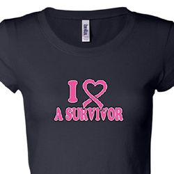 Ladies Shirt Breast Cancer I Heart a Survivor Longer Length Tee