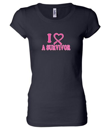 Ladies Shirt Breast Cancer I Heart a Survivor Longer Length Tee