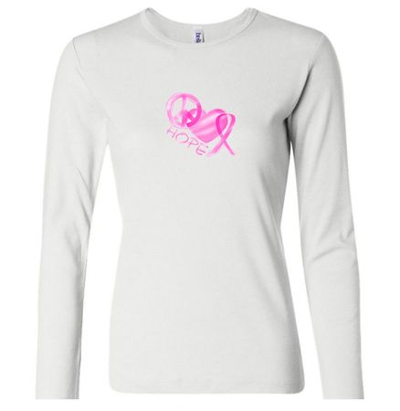 Ladies Shirt Breast Cancer Peace Love Hope Long Sleeve Tee T-Shirt