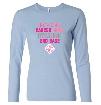 Ladies Shirt Breast Cancer Second 2nd Base Long Sleeve Tee T-Shirt