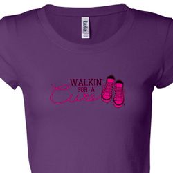 Ladies Shirt Breast Cancer Walkin For a Cure Longer Length Tee T-Shirt