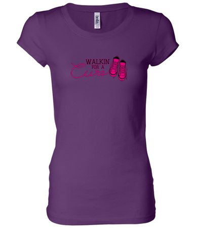 Ladies Shirt Breast Cancer Walkin For a Cure Longer Length Tee T-Shirt