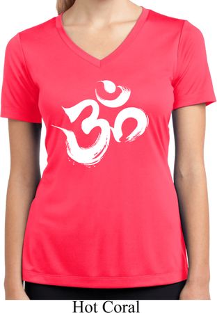 Clearance - Ladies Brushstroke Aum Moisture Wicking V-neck Tee