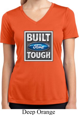 Ladies Shirt Built Ford Tough Moisture Wicking V-neck Tee T-Shirt