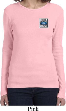 Ladies Shirt Built Ford Tough Pocket Print Long Sleeve Tee T-Shirt