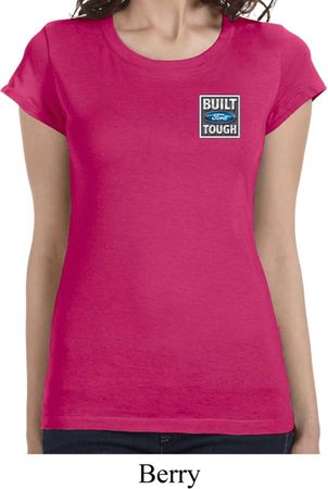 Ladies Shirt Built Ford Tough Pocket Print Longer Length Tee T-Shirt