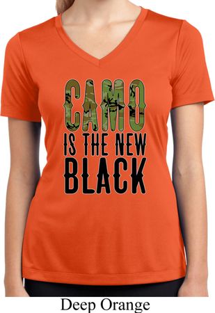 Ladies Shirt Camo is the New Black Moisture Wicking V-neck Tee T-Shirt