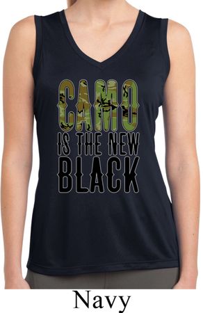 Ladies Shirt Camo is the New Black Sleeveless Moisture Wicking Tee