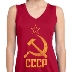 Ladies Shirt CCCP Distressed Sleeveless Moisture Wicking Tee