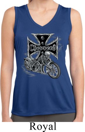 Ladies Shirt Chopper Cross Skeleton Sleeveless Moisture Wicking Tee
