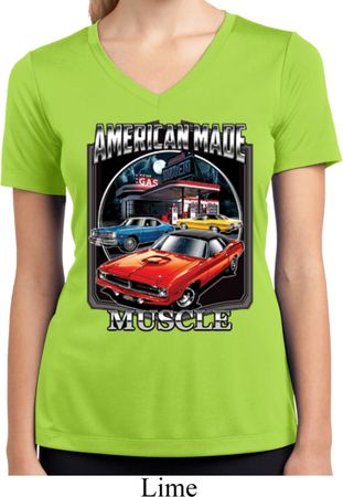 Ladies Shirt Chrysler American Made Moisture Wicking V-neck Tee