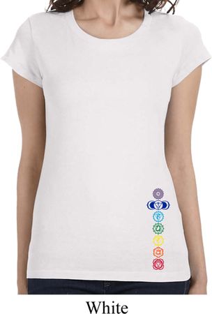 Ladies Shirt Colored Chakras Bottom Print Longer Length Tee T-Shirt