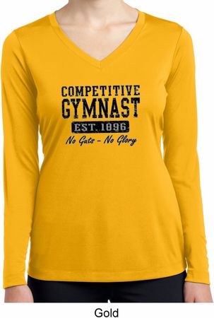 Ladies Shirt Competitive Gymnast Dry Wicking Long Sleeve Tee T-Shirt
