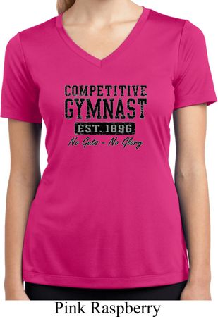 Ladies Shirt Competitive Gymnast Moisture Wicking V-neck Tee T-Shirt