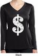 Ladies Shirt Distressed Dollar Sign Dry Wicking Long Sleeve Tee