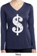 Ladies Shirt Distressed Dollar Sign Dry Wicking Long Sleeve Tee