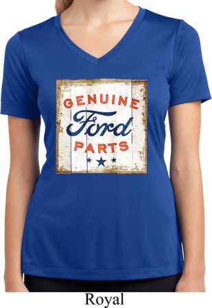 Ladies Shirt Distressed Genuine Ford Parts Moisture Wicking V-neck Tee