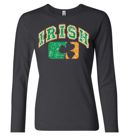 Ladies Shirt Distressed Irish Shamrock Long Sleeve Tee T-Shirt