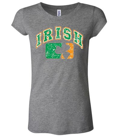 Ladies Shirt Distressed Irish Shamrock Longer Length Tee T-Shirt