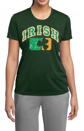 Ladies Shirt Distressed Irish Shamrock Moisture Wicking Tee T-Shirt