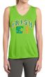 Ladies Shirt Distressed Irish Shamrock Sleeveless Moisture Wicking Tee