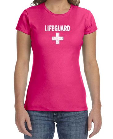 Ladies Shirt Distressed Lifeguard Crewneck Tee T-Shirt