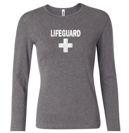 Ladies Shirt Distressed Lifeguard Long Sleeve Tee T-Shirt