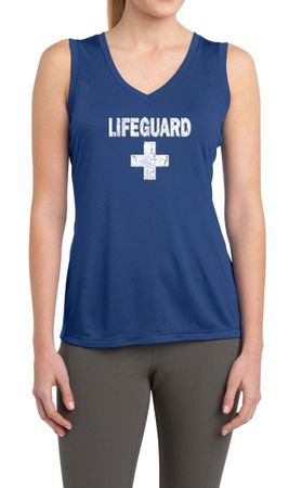 Ladies Shirt Distressed Lifeguard Sleeveless Moisture Wicking Tee