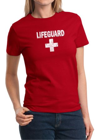 Ladies Shirt Distressed Lifeguard Tee T-Shirt