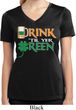 Ladies Shirt Drink Til Yer Green Moisture Wicking V-neck Tee T-Shirt