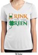 Ladies Shirt Drink Til Yer Green Moisture Wicking V-neck Tee T-Shirt