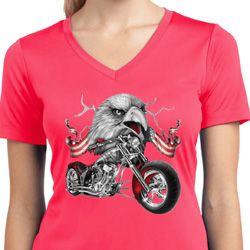 Ladies Shirt Eagle Biker Moisture Wicking V-neck Tee