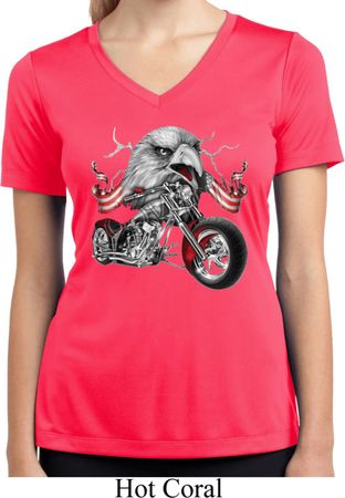 Ladies Shirt Eagle Biker Moisture Wicking V-neck Tee