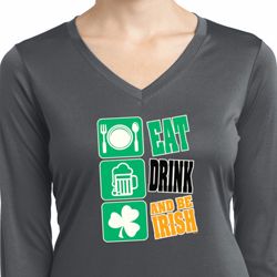 Ladies Shirt Eat Drink Be Irish Dry Wicking Long Sleeve Tee T-Shirt Ladies Shirt Eat Drink Be Irish Dry Wicking Long Sleeve Tee T-Shirt