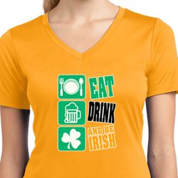 Ladies Shirt Eat Drink Be Irish Moisture Wicking V-neck Tee Ladies Shirt Eat Drink Be Irish Moisture Wicking V-neck Tee