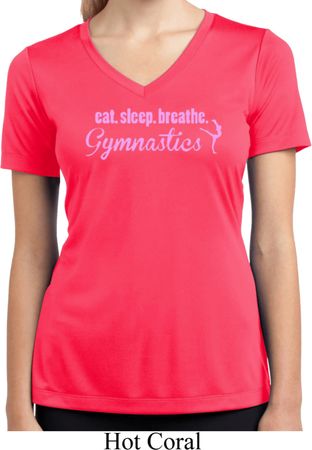 Ladies Shirt Eat Sleep Breathe Gymnastics Moisture Wicking V-neck Tee
