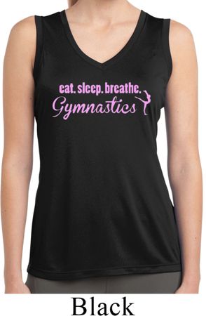 Ladies Shirt Eat Sleep Gymnastics Sleeveless Moisture Wicking Tee