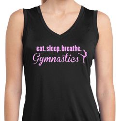 Ladies Shirt Eat Sleep Gymnastics Sleeveless Moisture Wicking Tee