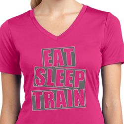 Ladies Shirt Eat Sleep Train Moisture Wicking V-neck Tee