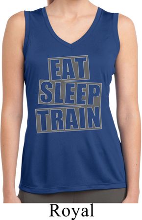 Ladies Shirt Eat Sleep Train Sleeveless Moisture Wicking Tee