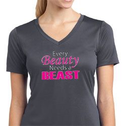 Ladies Shirt Every Beauty Needs a Beast Moisture Wicking V-neck Tee