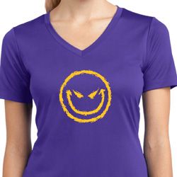Ladies Shirt Evil Smiley Face Moisture Wicking V-neck Tee T-Shirt Ladies Shirt Evil Smiley Face Moisture Wicking V-neck Tee T-Shirt