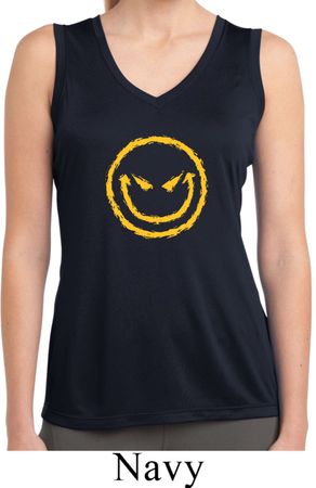 Ladies Shirt Evil Smiley Face Sleeveless Moisture Wicking Tee T-Shirt