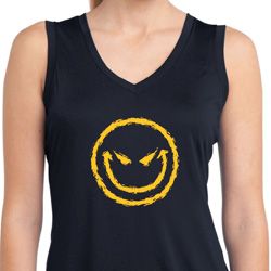 Ladies Shirt Evil Smiley Face Sleeveless Moisture Wicking Tee T-Shirt Ladies Shirt Evil Smiley Face Sleeveless Moisture Wicking Tee T-Shirt